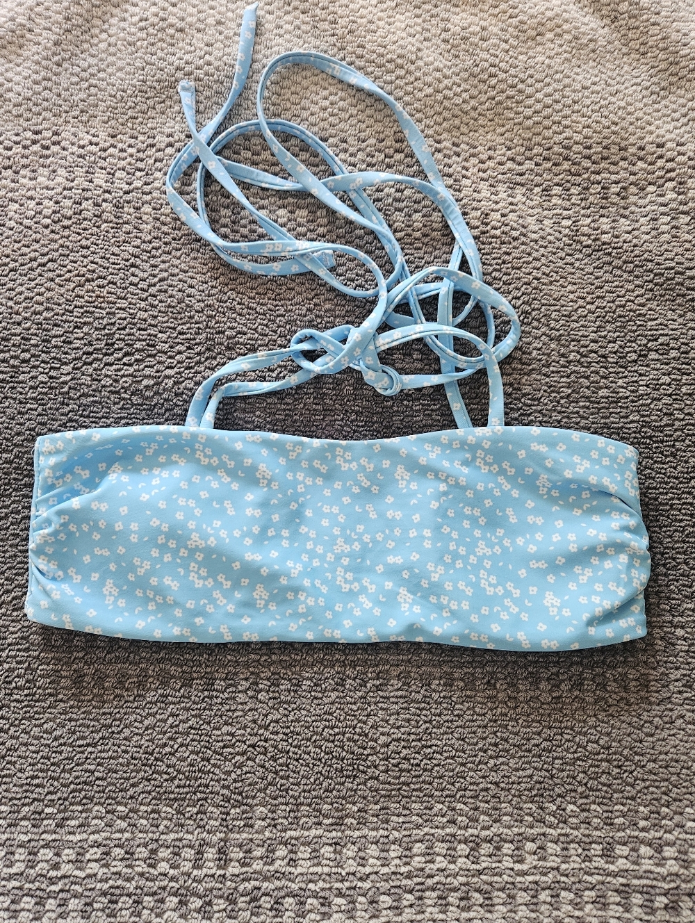 SHEIN Sky Blue Floral Padded Bandeau Swim Top Small